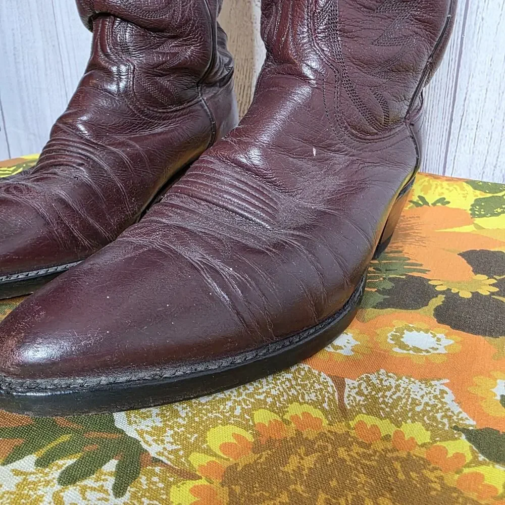 Dan Post USA Cowboy Boots Men's Burgundy Leather Western Round Toe, sz 9D